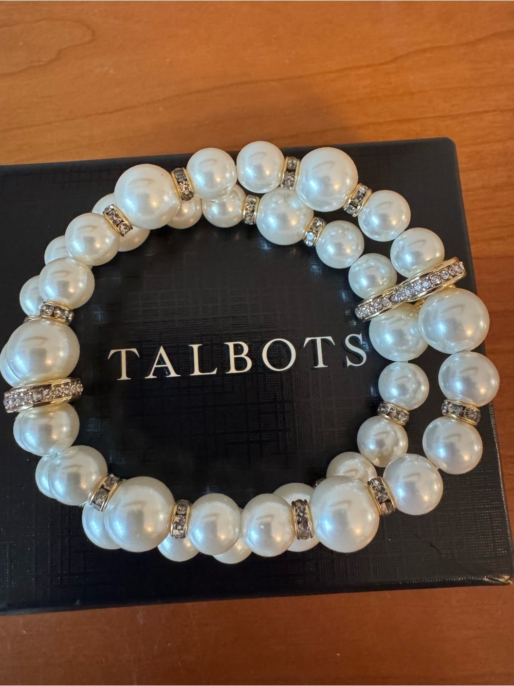 Talbots Pearl and Crystal Stretch Bracelet in White